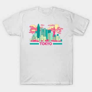 The colorful Tokyo skyscrapers and the cherry blossom T-Shirt